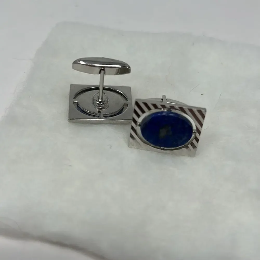 Lapis Blue Stone Set in a Silver Setting Men's Cuff Links